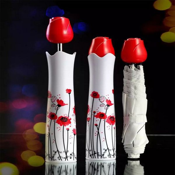 

perfume rose flower vase shaped umbrella outdoor travel portable rain sun umbrella wine bottle umbrellas folding umbrellas wholesale