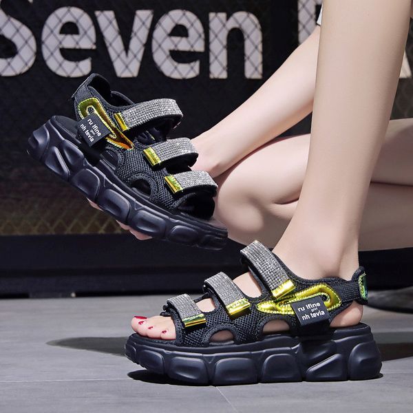 

2020 sandals all-match black shoes for women med summer heels wedge women's fashion gladiator sandals women beige medium