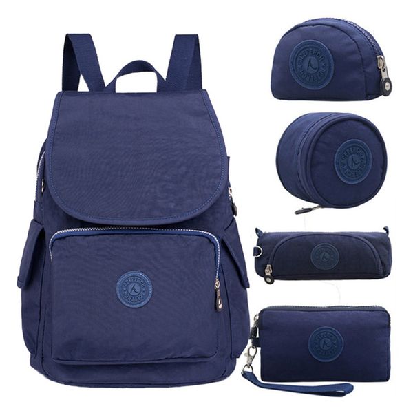 

aceperch women original backpack 5pcs/set girl school bag nylon waterproof backpack mujer mochilas escolares sac a dos femme