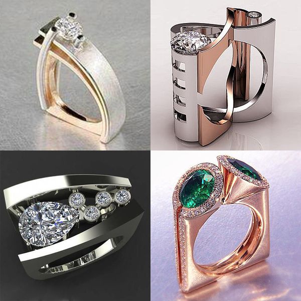Moda de luxo feminino zircão de dedo anel único estilo prata ouro cor anel de noivado vintage anéis de casamento para mulheres