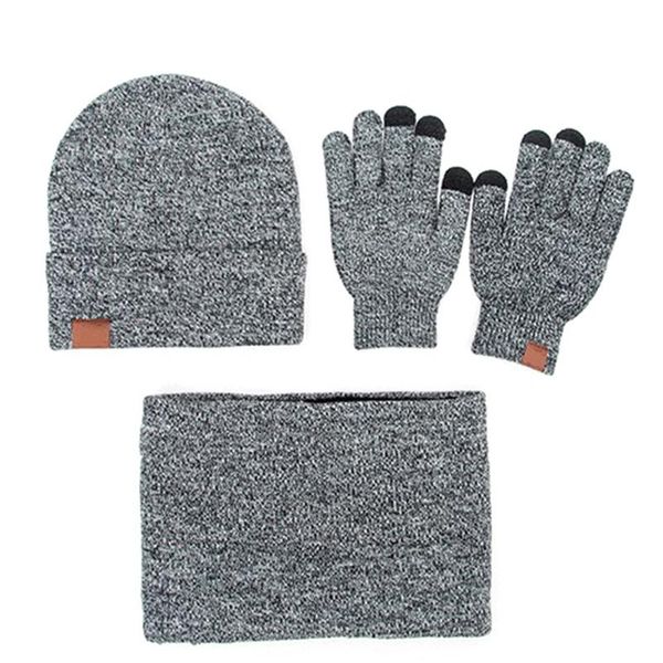 

winter beanie hat for men women hat scarf warm scarf gloves set male female set 3 pcs beanies, Blue;gray