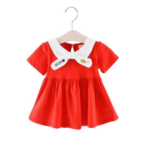 

baby girls cartoon letter print dress casual cool sundress cotton kids toddler short sleeve sundress 2019 summer, Red;yellow