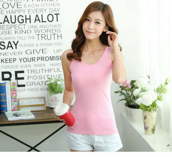

summer modal women's tank vest u-neck base shirt ultra-stretch slim fit solid color underwear a pieces of hair, Black;white