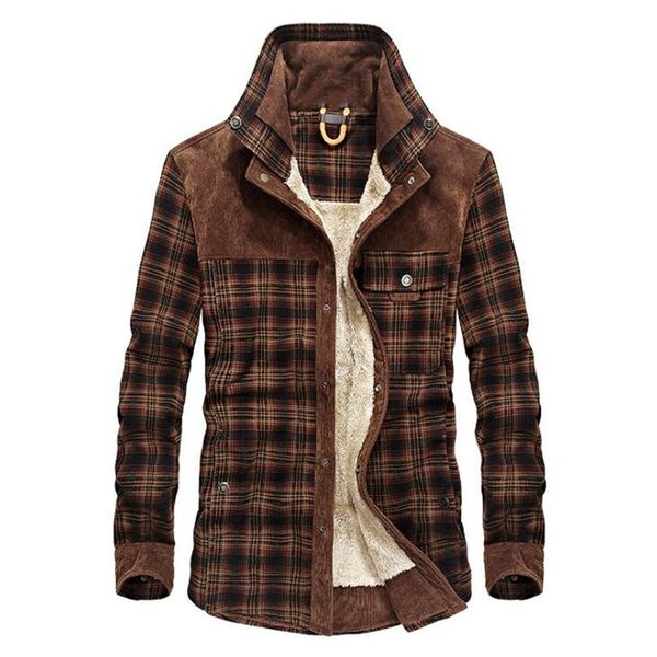 

shirt men casual shirts 2019 winter wool fleece thick warm male plaid corduroy shirts camisa masculina chemise homme, White;black