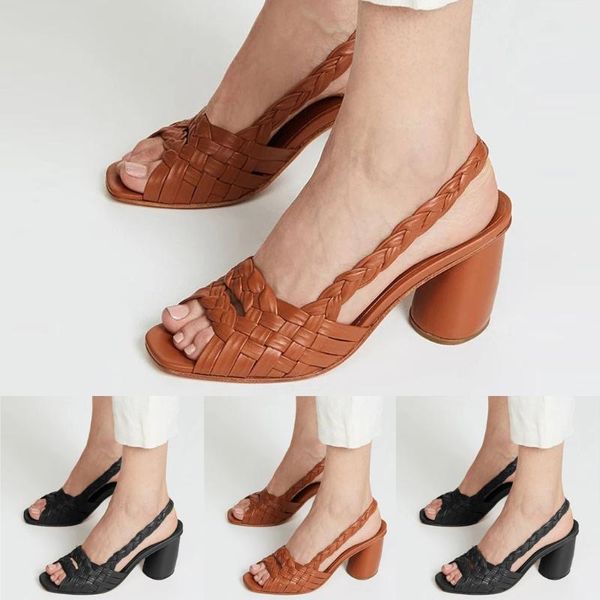 

women sandals open toe shoes coffee cross braided word buckle hollow high heel shoes sandals de verano para mujer#, Black