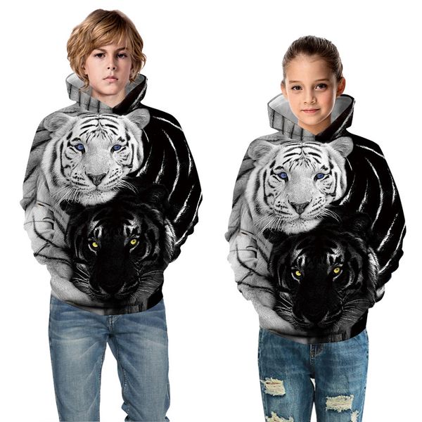 

chamsgend kids hoodies boys girls clothes tiger cat 3d print cartoon children sweatshirt pocket pullover teen hooded 19may31, White