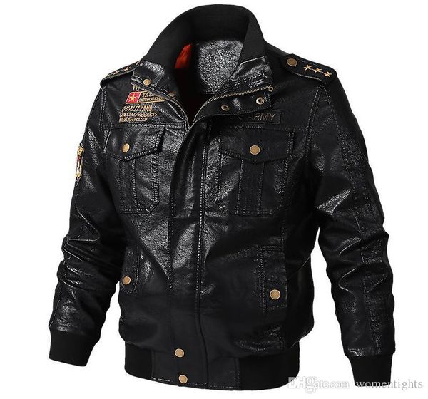 

mens pu leather jackets autumn winter army military designer bomber jacket coats, Black;brown