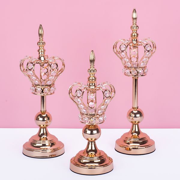 

crystal candle holders gold crown shape stand fashion wedding exquisite candelabros table candlestick for party home decoration