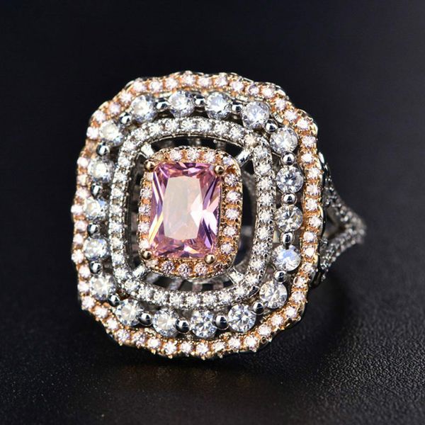 

aprilgrass brand designer pink square cubic zirconia wedding rings for women femme anniversary cocktail rings fashion luxury jewelry ur0556, Golden;silver