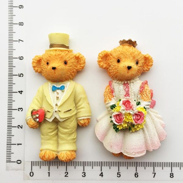 

babelemi wedding gift love bear on weding dress 3d resin toy animal bear fridge magents home refrigerator magnet decorations
