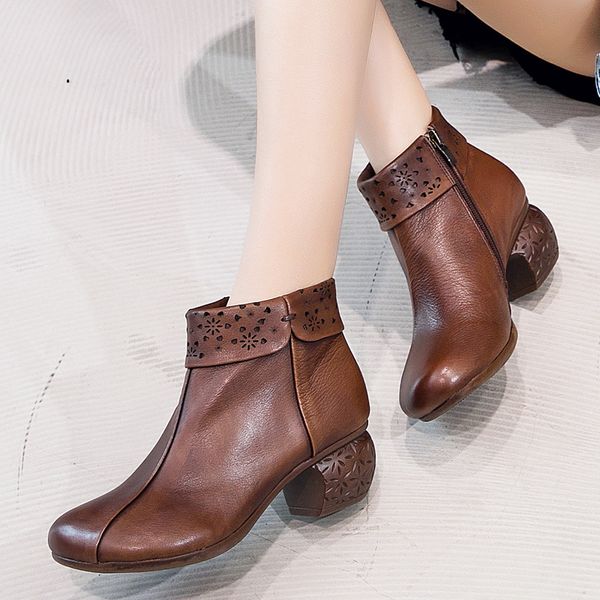 

gktinoo 2019 autumn winter retro boots handmade ankle boots real genuine leather shoes botines mujer women shoes ladies, Black