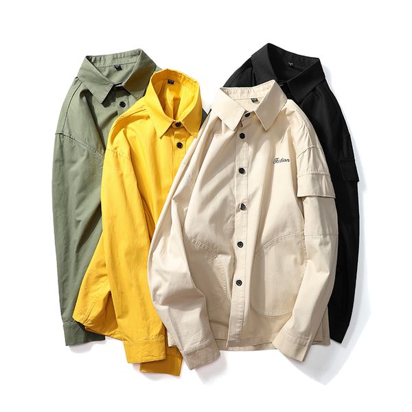 

men's casual shirts men solid shirt long sleeve 2021 man korean fashions monday embroidery male thicken streetwear clothes, White;black