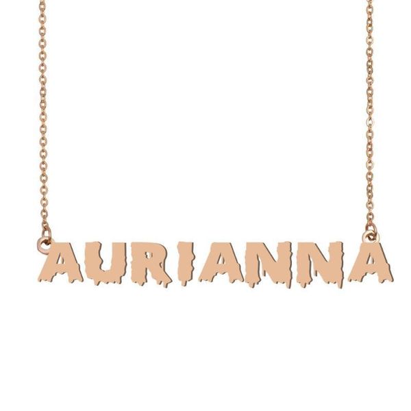 

aurianna name necklace , cool bloody art name necklace for halloween and santa's day jewelry gift for kids boys girls, Silver
