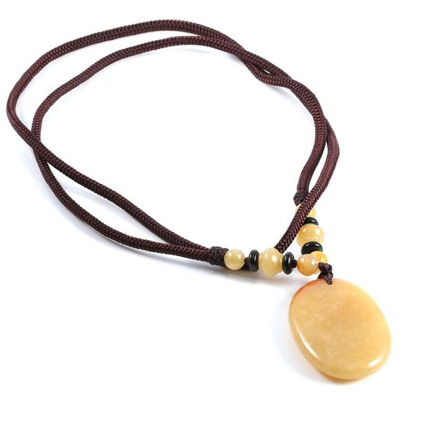 

natural stone yellow jades pendants necklace for women oval shape agates handmade charms necklaces jewelry accessories, Silver