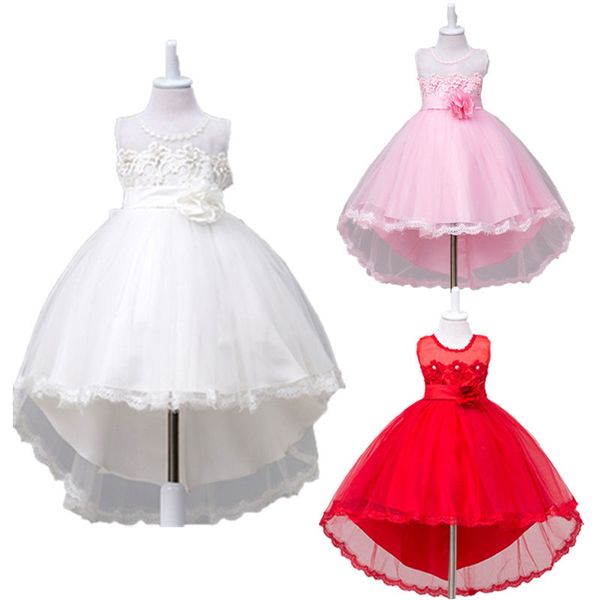 

2019 kids baby girl bridesmaid party solid pageant wedding dress formal ball gown summer fashion clothing, Red;yellow