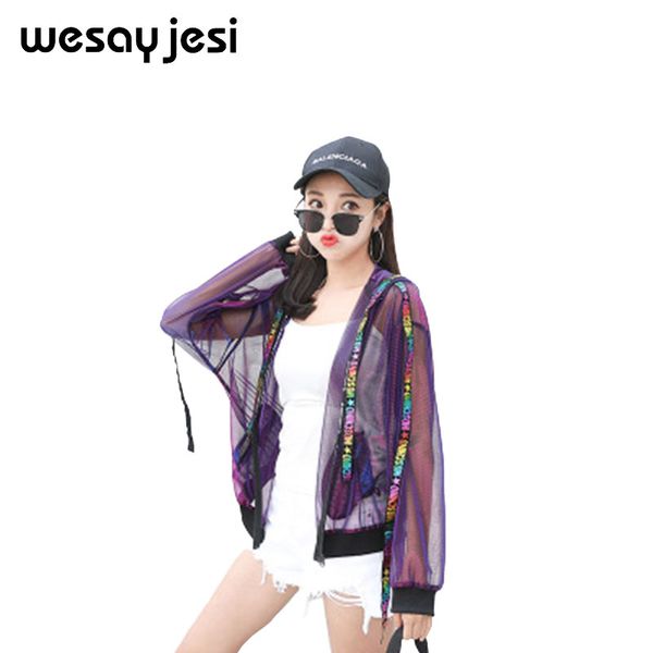 

summer hiphop rave festival wear clothes thin mesh jacket womens hoodies beach bf style loose rainbow coat version outwear, Black;brown