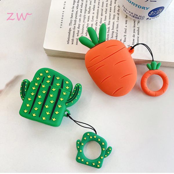 

cute cactus carrot soft pattern silicone keyring protective cover bluetooth anti- wireless sleeve earphone drop airpods1/2, Silver