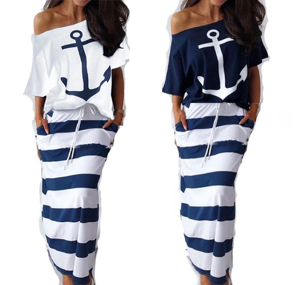 

summer new navy 2pcs beach dress bikini cover up off shoulder loose slim long skirt beach wear swimwear women beachdress