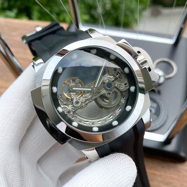 

luxury men 45*14mm watches automatic movement rubber strap men deigner watches waterproof wristwatches, Slivery;brown