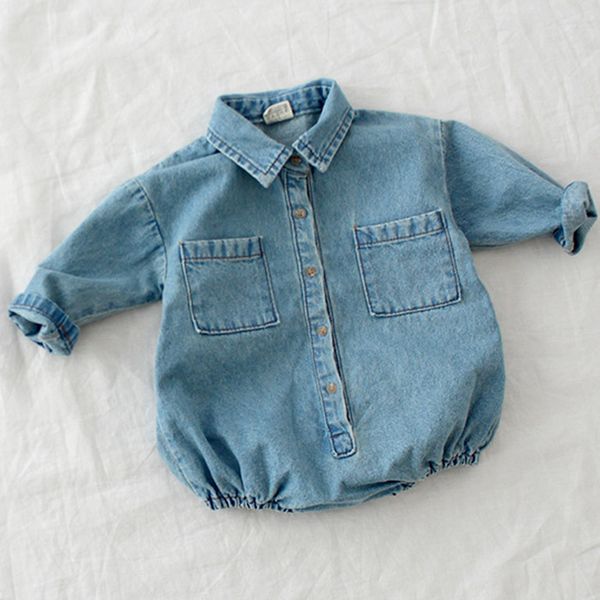 

turn down collar jeans romper fashion design long sleeve romper cotton baby girl rompers 19071401, Blue