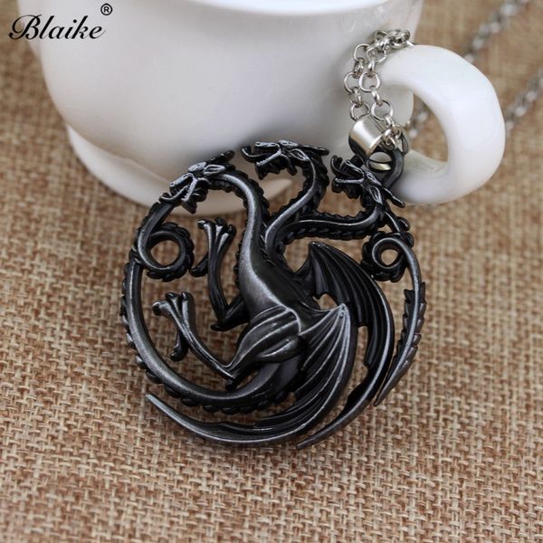 

blaike vintage black/copper/red round dragon pendant necklace for women men party bands jewelry gift for friends, Silver