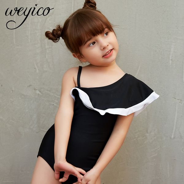 

kids swimwear one piece 2020 new baby girl's swimming suits flounce one shoulder bodysuits child bathing suit monokini swimsuit