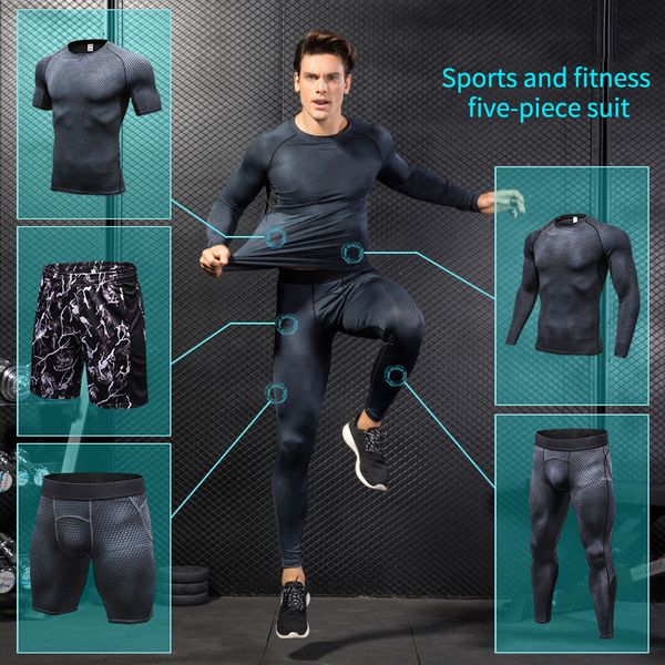 

2019 yuerlian compression men's running set clothes sport joggers trainning gym tracksuit for men gym workout sport suit, Black;blue