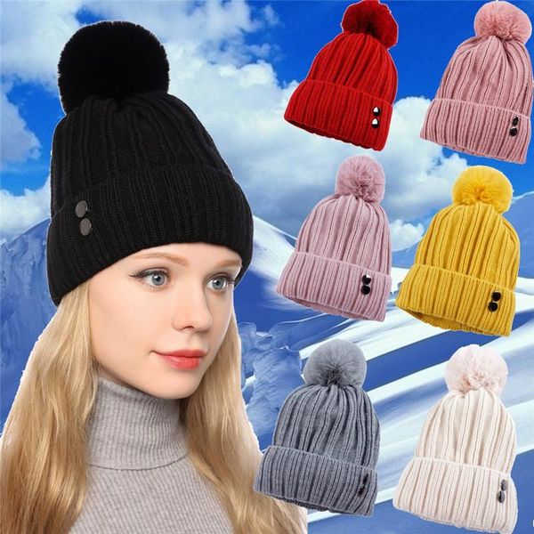 

knit hat pom-pom cap hat ladies and ladies curling button cap winter warm padded dirty hat