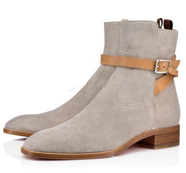 

fashion elegant [original box,]comfortable red bottom kicko flat for men ankle boots suede leather luxury party dress retro boots masculine, Black