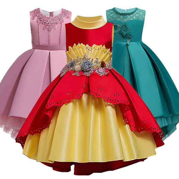 

summer kids dresses for girls wedding dress elegant girls formal princess dress children evening party dress vestidos 8 10 year, Red;yellow