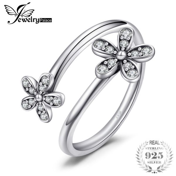 

jewelrypalace 925 sterling silver shimmering daisies cubic zirconia open ring gift rings for ladys selling rings for mom, Golden;silver