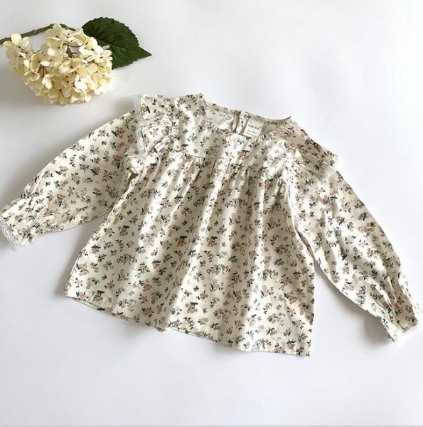 

2020 new girls floral printed shirt cotton long sleeve spring fashion girls blouse 2-7t py138, White;black