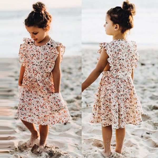 

toddler baby girls sleevee floral print dress clothes dresses casual clothes vestido infantil summer 2019 roupa menina, Red;yellow