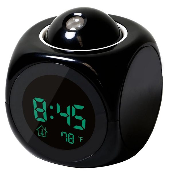 

1 pcs black white alarm clock multi-function digital lcd voice talking led projection temperature durable clock alarm