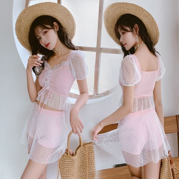 

2020ins wind female split two-piece swimsuit swimsuit set small chest girl spring factory, White;black