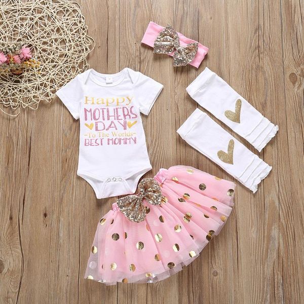 

summer newborn baby set girl headband baby letter romper skirt headband band leg warmer mother's day sets vestiti bambino t5, White