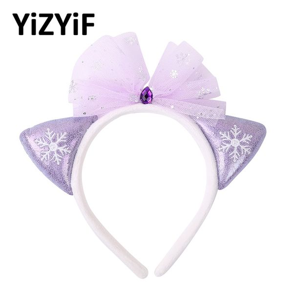 

kids girls cute cat ears headband shiny rhinestone tulle hairband headband headwear hair hoop party supplies princess hairbands, Slivery;white