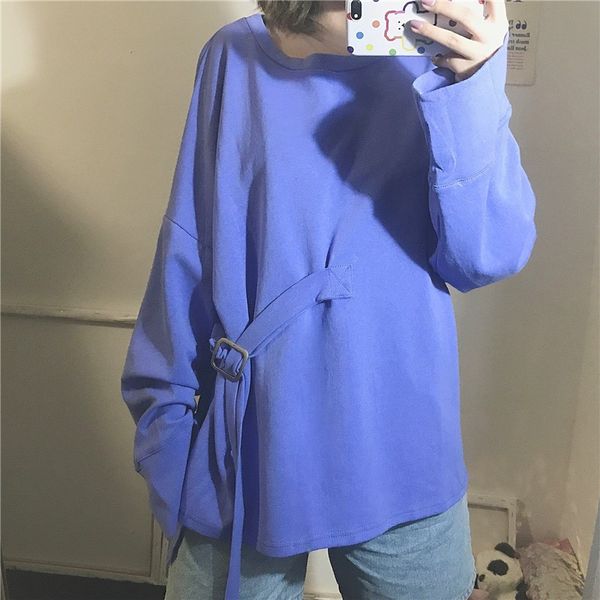 

women's t-shirt fashion solid long women with belt loose o neck tee shirt 2021 spring casual sleeve, White