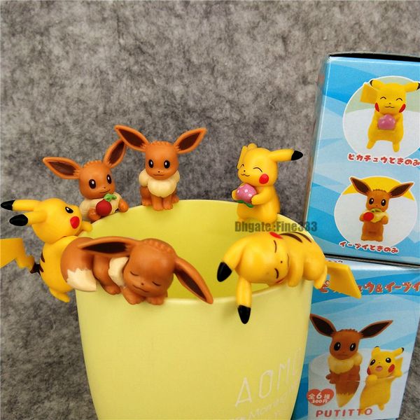 

figures toys pikachu eevee blind box cup rim animal figures deskornaments 6 styles 6 box per set