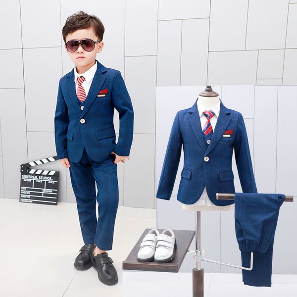 

wedding suits for flower boys children blazer vest pants tie 4pcs formal tuxedo clothing set gentleman kids performances costume, Blue