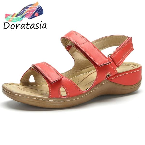 

doratasia classic ladies summer casual low wedges sandals comfort flat sandals women concise shallow shoes woman, Black