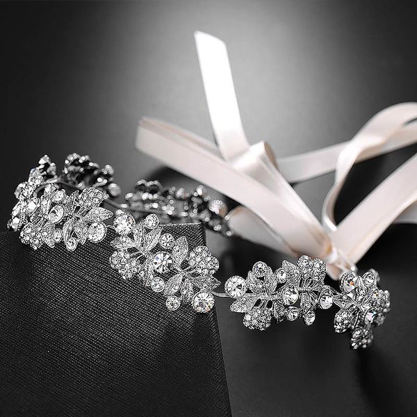 

white beads rhinestone knitted flower women bride headband hair bands bridal hairband tiaras wedding hair jewelry accessories bh, Golden;white