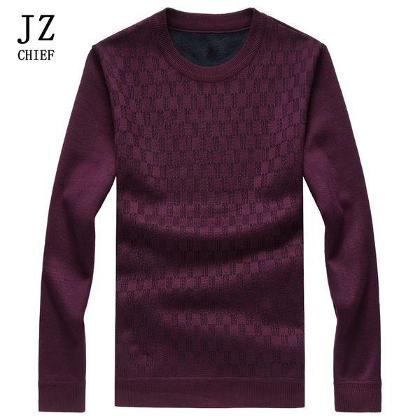 

jz chief men pullover knitted sweater fleece thicken flocking warm winter sweater plaid o-neck blouse plus size man, White;black