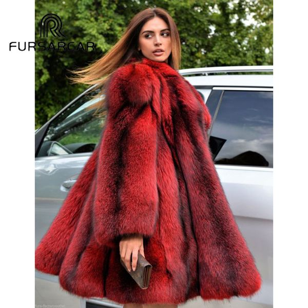 

fursarcar new winter real fur coat women whole skin genuine fur female jacket with long turn-down collar luxury coat, Black