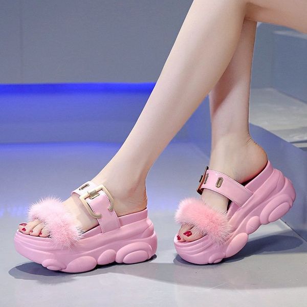 

shoes woman's slippers flock on a wedge slides jelly flip flops women heels platform loafers 2020 summer soft, Black