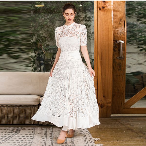 

new fashion 2019 designer runway dress women's short sleeve elegant lace long dress, Black;gray