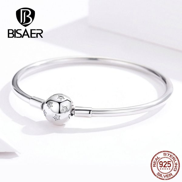 

bisaer pulseira silver bracelets 925 sterling silver round shape clasp femme silver bracelets for women luxury jewelry ecb144, Golden;silver