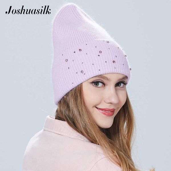 

joshuasilk women hat autumn winter hat with angora knitted stone jewelry for girl, Blue;gray