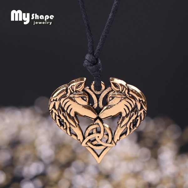 

my shape celtics spirit wolf pendant necklace couple heart necklaces love gift norse vikings wolf head original animal jewelry, Silver