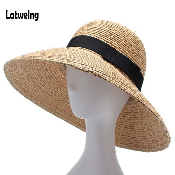 

new raffia women straw summer sun hats for ladies beach hat fashion handmade large wide brim bucket visor caps gift y200602, Blue;gray